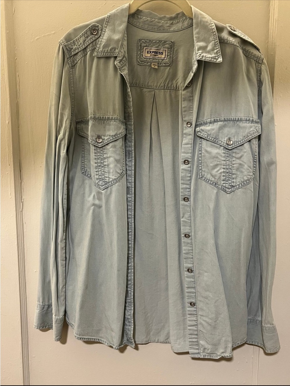 Express woman Pale Blue Casual Button-Up Utility Shirt